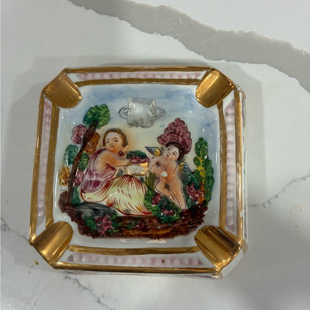 Vintage Ceramic Ashtray with Gold Accents